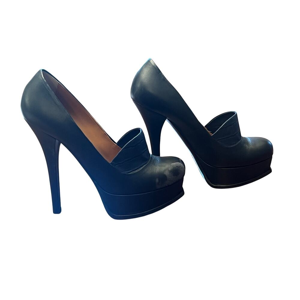 Fendi Black Leather Crocodile Embossed Platform Loafer Pumps Heels Size 39 Italy - Picture 4 of 13